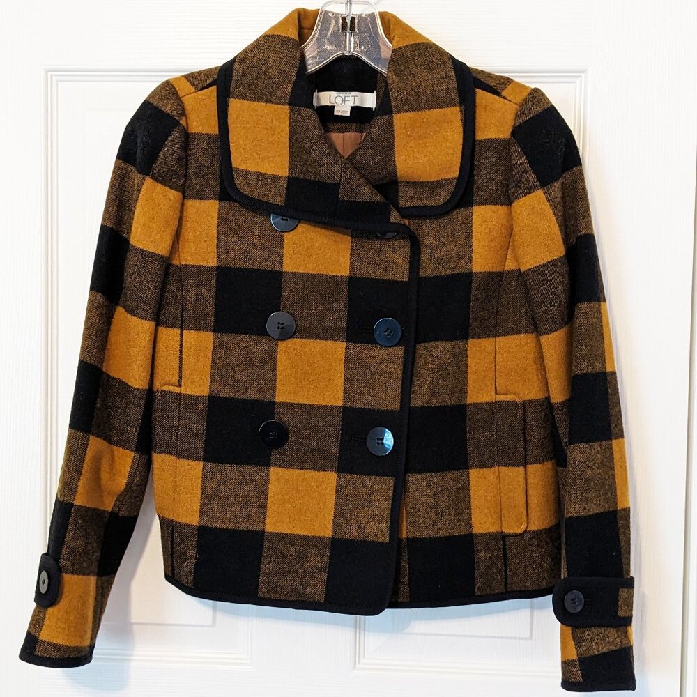 LOFT Double Breasted Buffalo Plaid Jacket